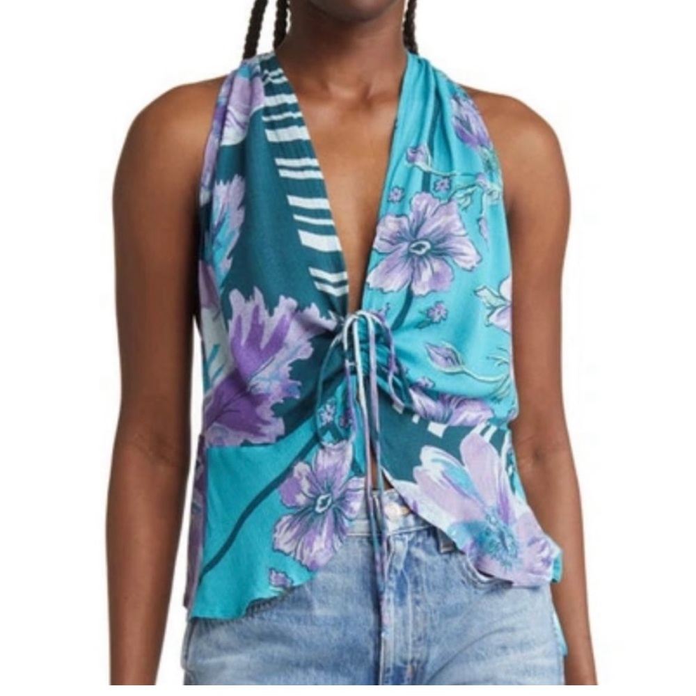 NWT Free People Hot Tropics Tank in C Ocean Combo, Medium, multicolor, aqua